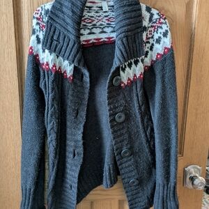 Dressbarn Women's Gray Patterned Cardigan Sweater Size M